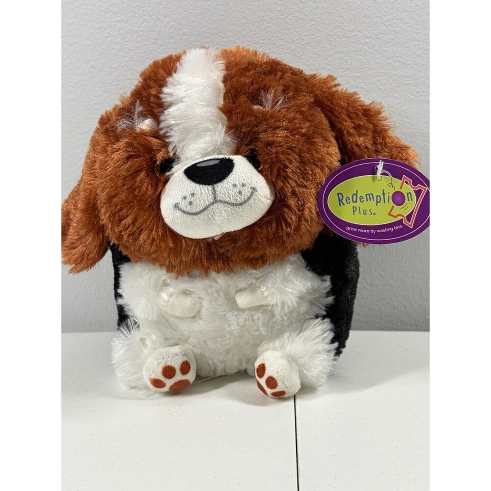 Redemption Plus Dog Black Brown White Stuffed Animal Plush Toy Round With Tags